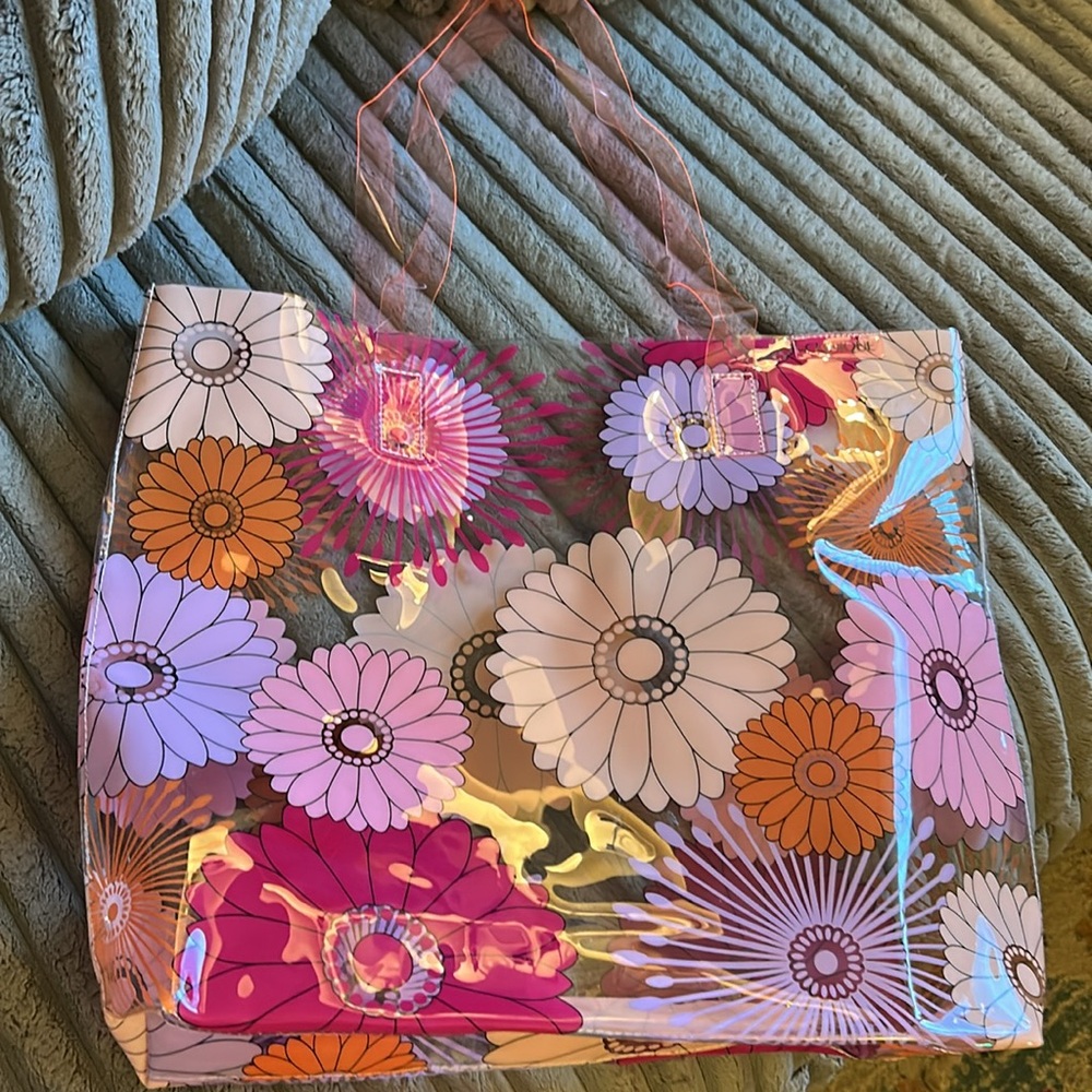 Clinique Beauty in Bloom Multicolor Floral Transparent Tote Bag NWOT 🌺 🌼 - Picture 7 of 9